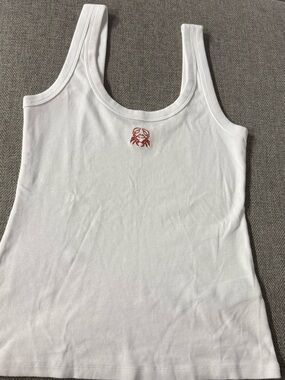 Abercrombie & Fitch White Tank Top with Small Red Crab Embroidery